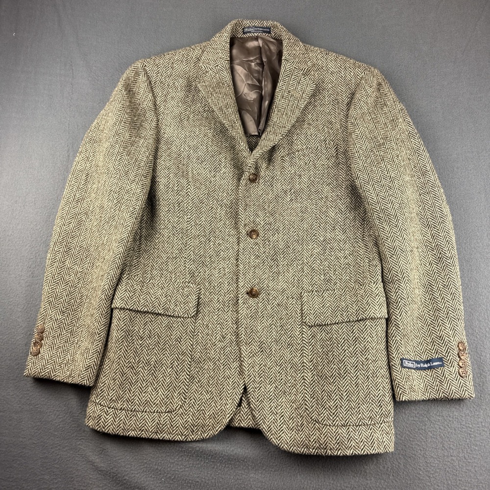 Polo Ralph Lauren Sport Coat Men's 40R Beige Herringbone Virgin Wool Blazer NWOT